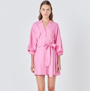 EUC Endless Rose Pink Belted Mini Shirt Dress Size Large